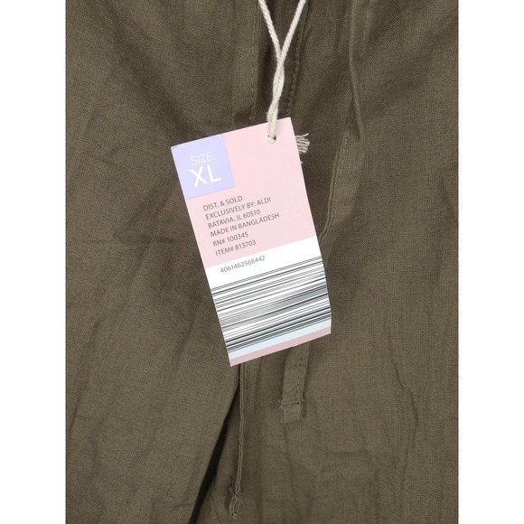NWT Olive Green Linen Cotton Drawstring Pants Size XL - Picture 7 of 7
